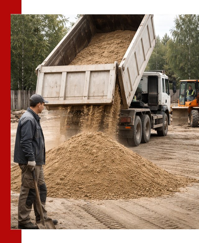 Доставка и продажа песка с разгрузкой в Гатчине
