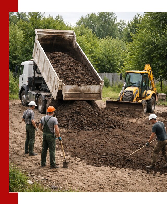 Доставка и укладка грунта для выравнивания участка в Гатчине
