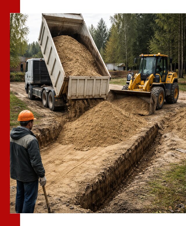 Доставка песчаного грунта в Гатчине для строительных работ