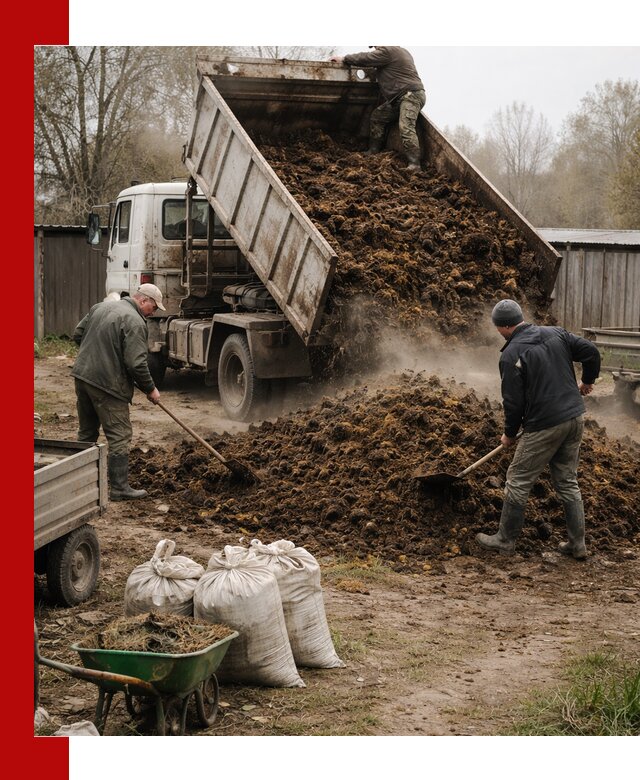 Доставка коровьего навоза самосвалом в Гатчине