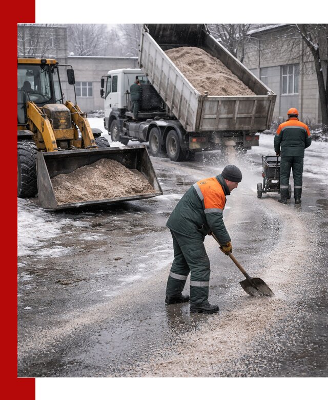 Реагент против гололеда с доставкой и нанесением в Гатчине