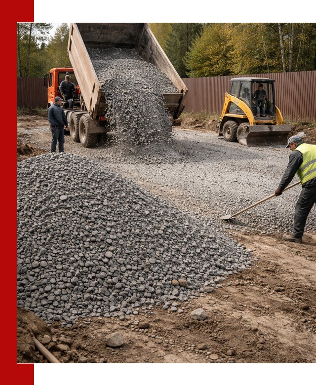 Отсыпка участка щебнем с доставкой и уплотнением в Гатчине